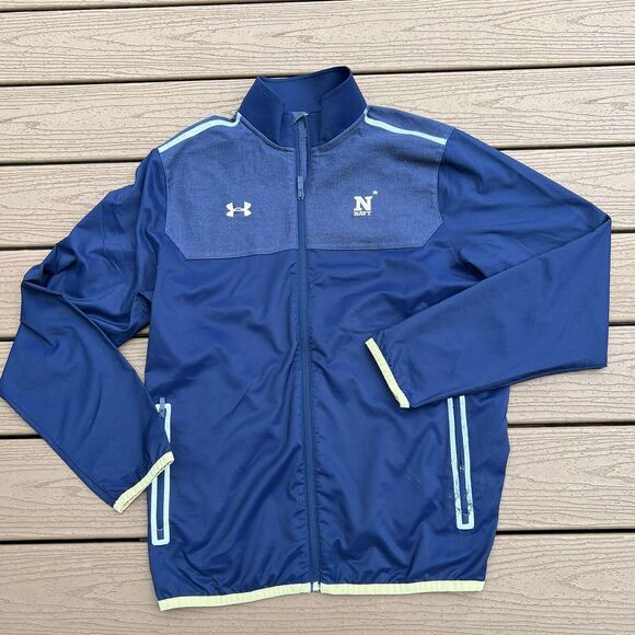 Under Armour Navy Midshipmen Jacket Men’s Large Full Zip Spell Out Flaws Read - Picture 1 of 10